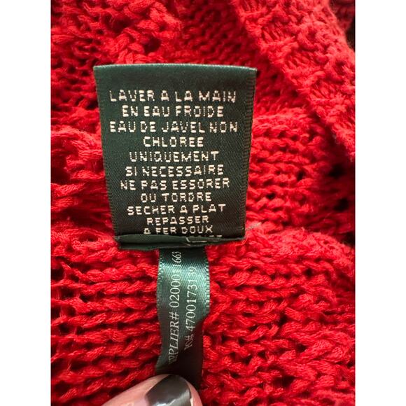 Lauren Ralph Lauren Open Knit Sweater Top PXS Red Short Sleeve Preppy Streetwear - Picture 8 of 11